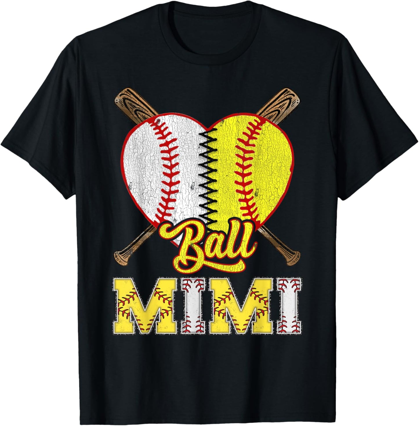 Mimi Of Both Ball Mimi Half Baseball Softball T-Shirt - T-Shirt | Black