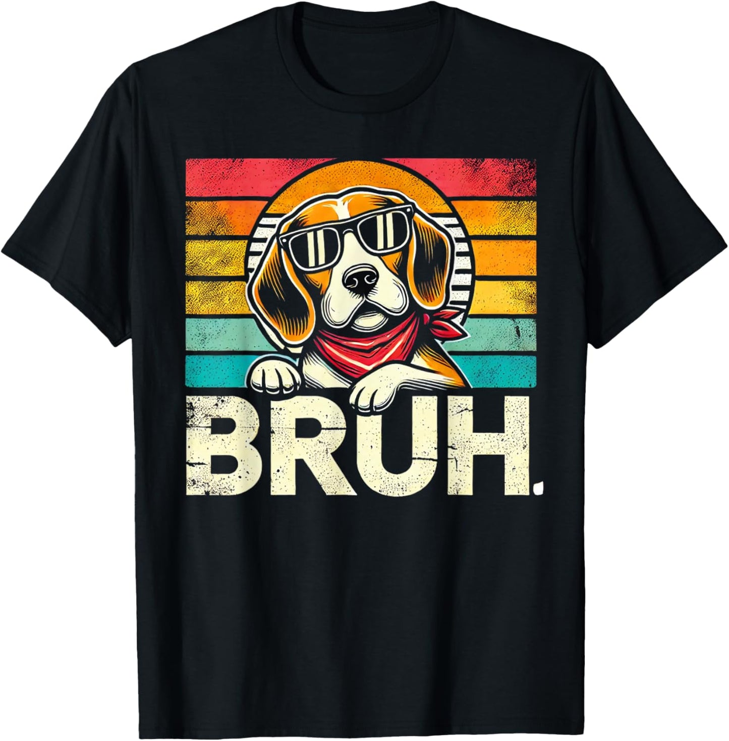 Bruh Retro Vintage 80s Dog Sunglasses BRUH Funny Bruh Beagle T-Shirt - T-Shirt | Black