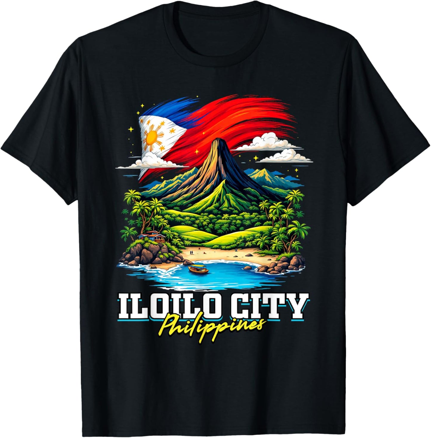 Iloilo City Philippines Souvenir Filipino Flag T-Shirt - T-Shirt | Black