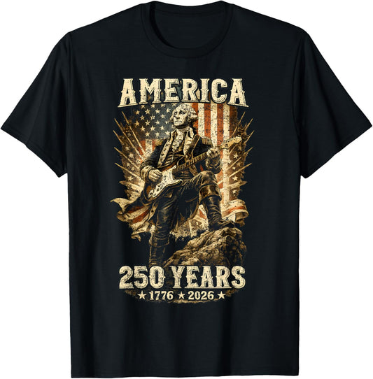 250 Years George Washington American Flag 1776-2026 July 4th T-Shirt - T-Shirt | Black