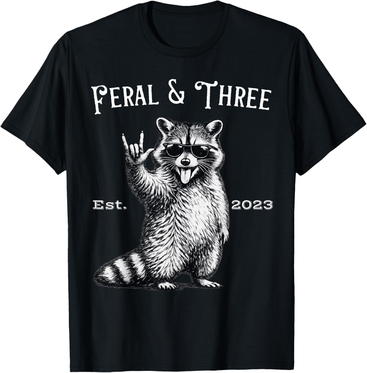 Feral and Three Funny Raccoon 3rd Birthday T-Shirt - T-Shirt | Black