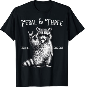 Feral and Three Funny Raccoon 3rd Birthday T-Shirt - T-Shirt | Black