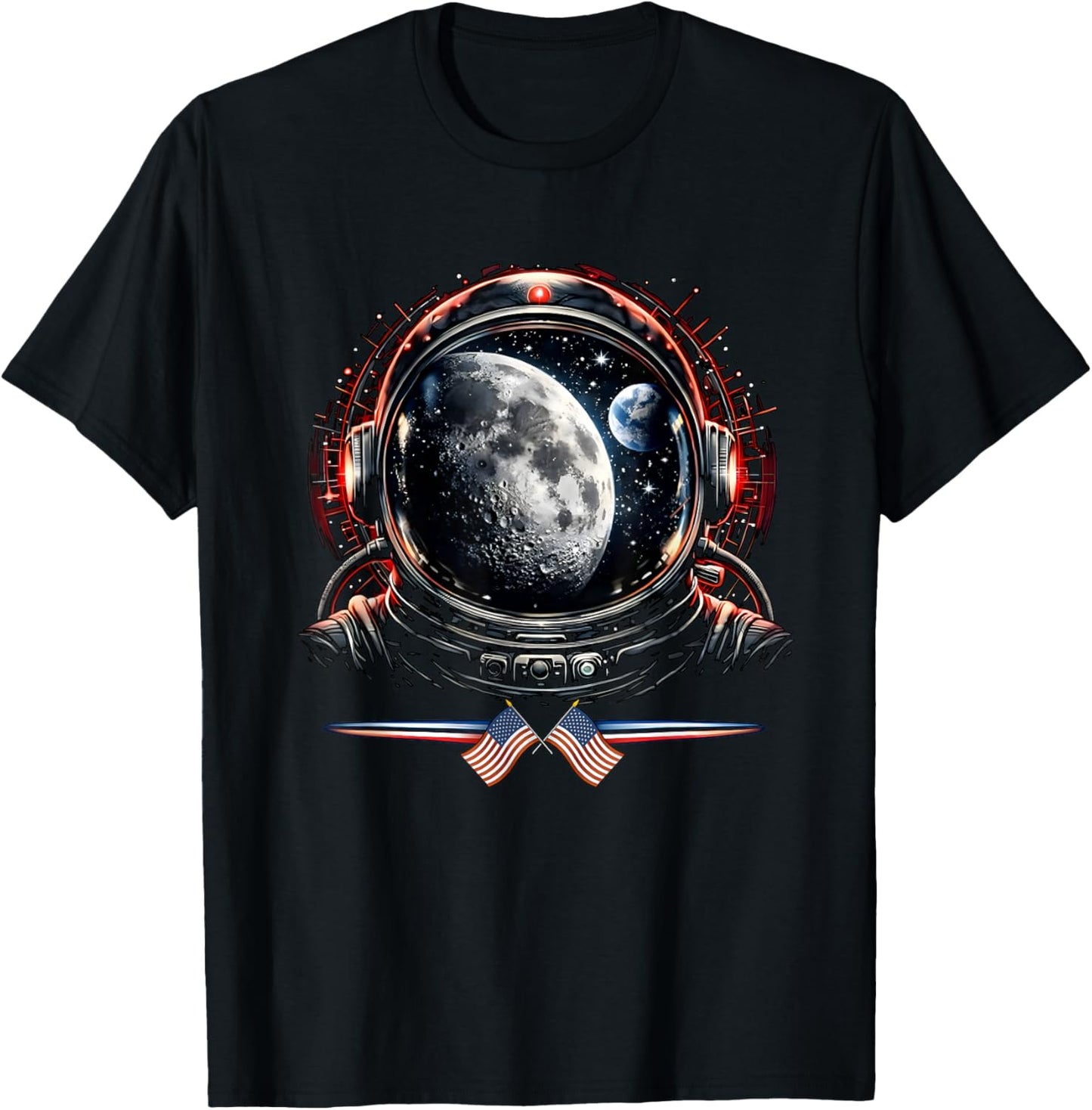 Cool Astronaut with Reflections of Earth and Moon T-Shirt - T-Shirt | Black
