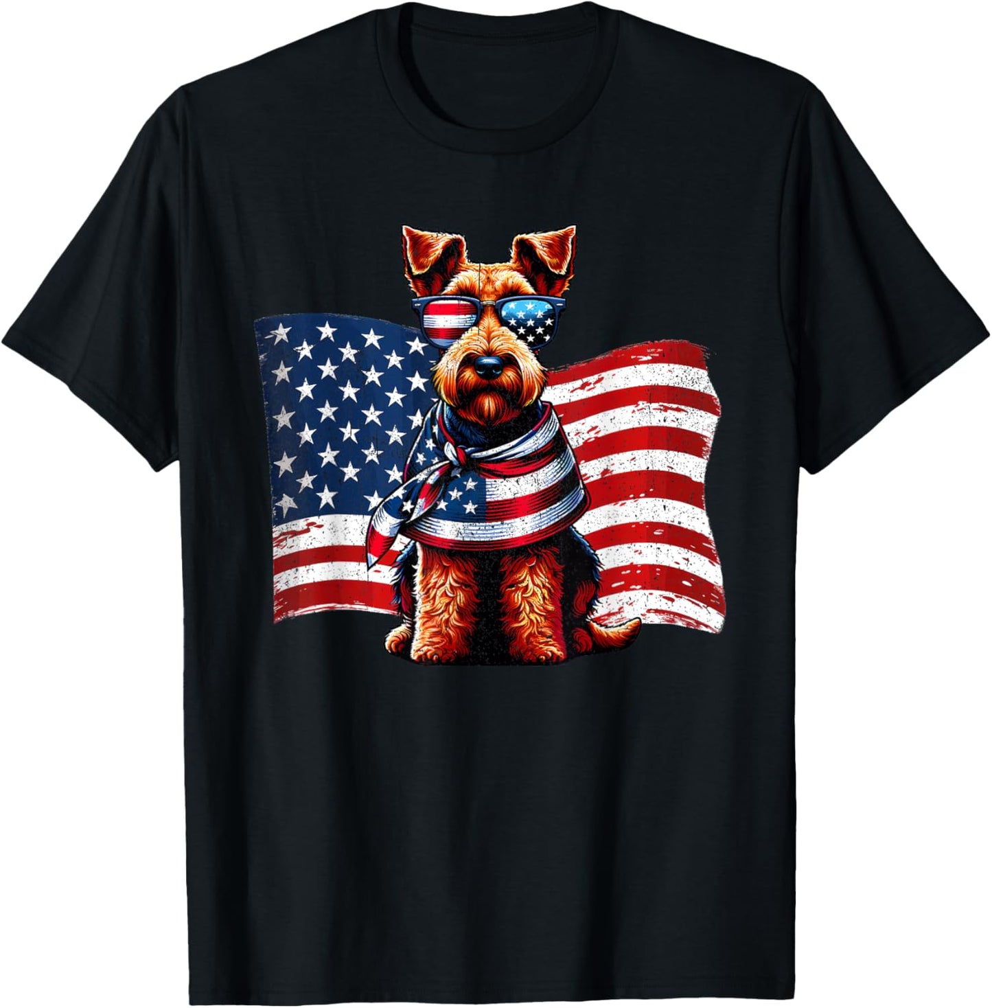 Welsh Terrier Dog Dogs American Flag Patriotic Pets Vintage Men Women Girls Kids T-Shirt - T-Shirt | Black