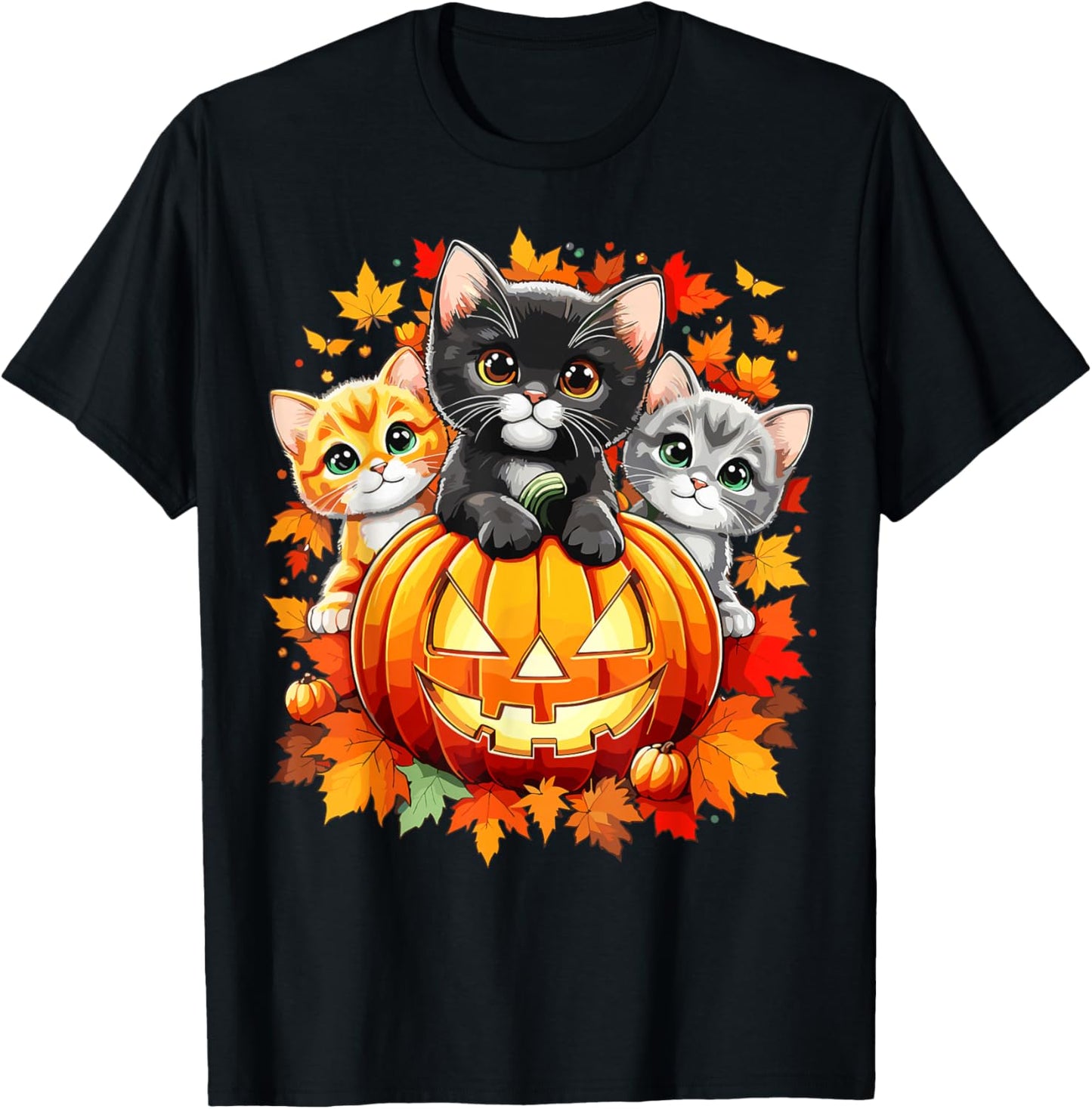 Halloween Cats Pumpkin Autumn Cat T-Shirt - T-Shirt | Black