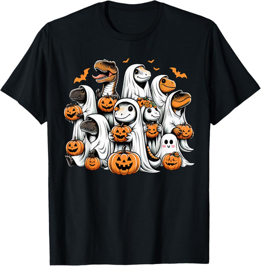 Cute Ghost Dinosaur T Rex Dressed As Ghost Funny Halloween T-Shirt - T-Shirt | Black