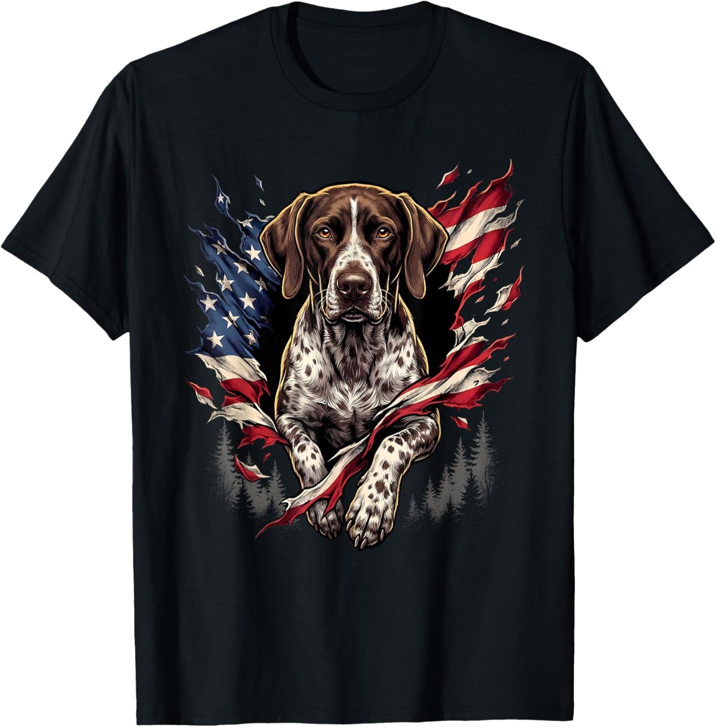 German Shorthaired Pointer American Flag GSP 4th of July T-Shirt - T-Shirt | Black