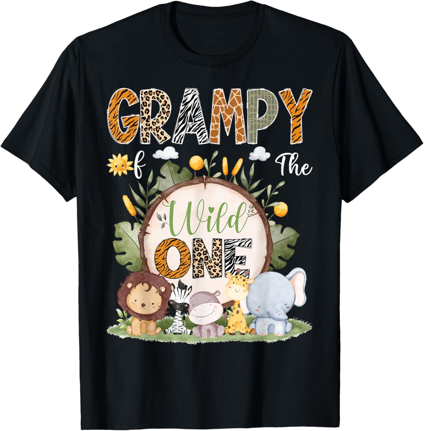 Grampy Of The Wild One 1St Birthday Kids Safari Woodland T-Shirt - T-Shirt | Black
