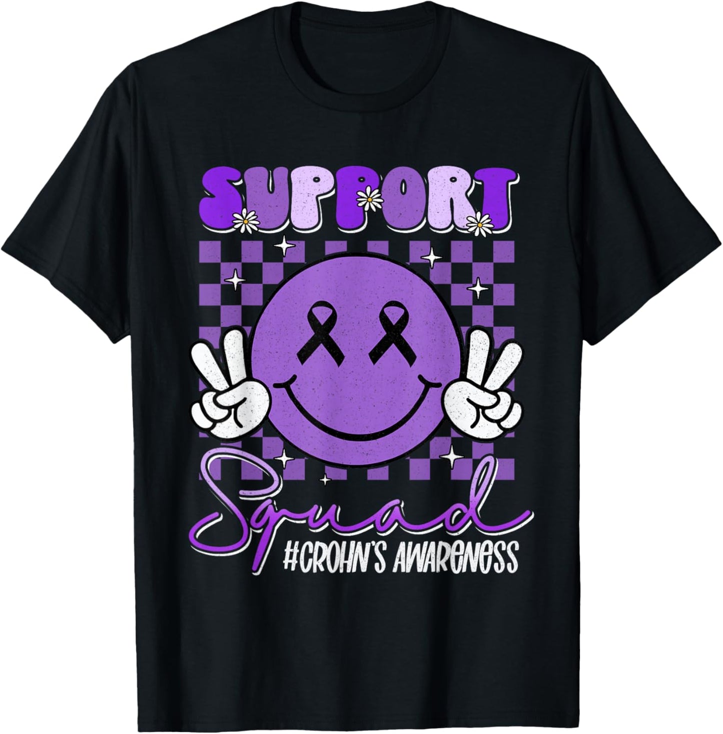 Crohns Disease Smile Face Support Purple Crohn's Awareness T-Shirt - T-Shirt | Black