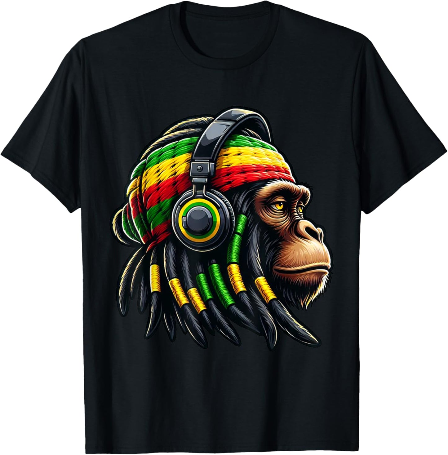 Jamaica Roots Reggae Chimpanzee Rastafari Monkey T-Shirt - T-Shirt | Black