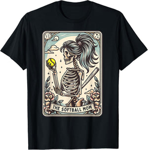 Softball Mom Tarot Card Skeleton Softball Mama Mothers Day T-Shirt - T-Shirt | Black