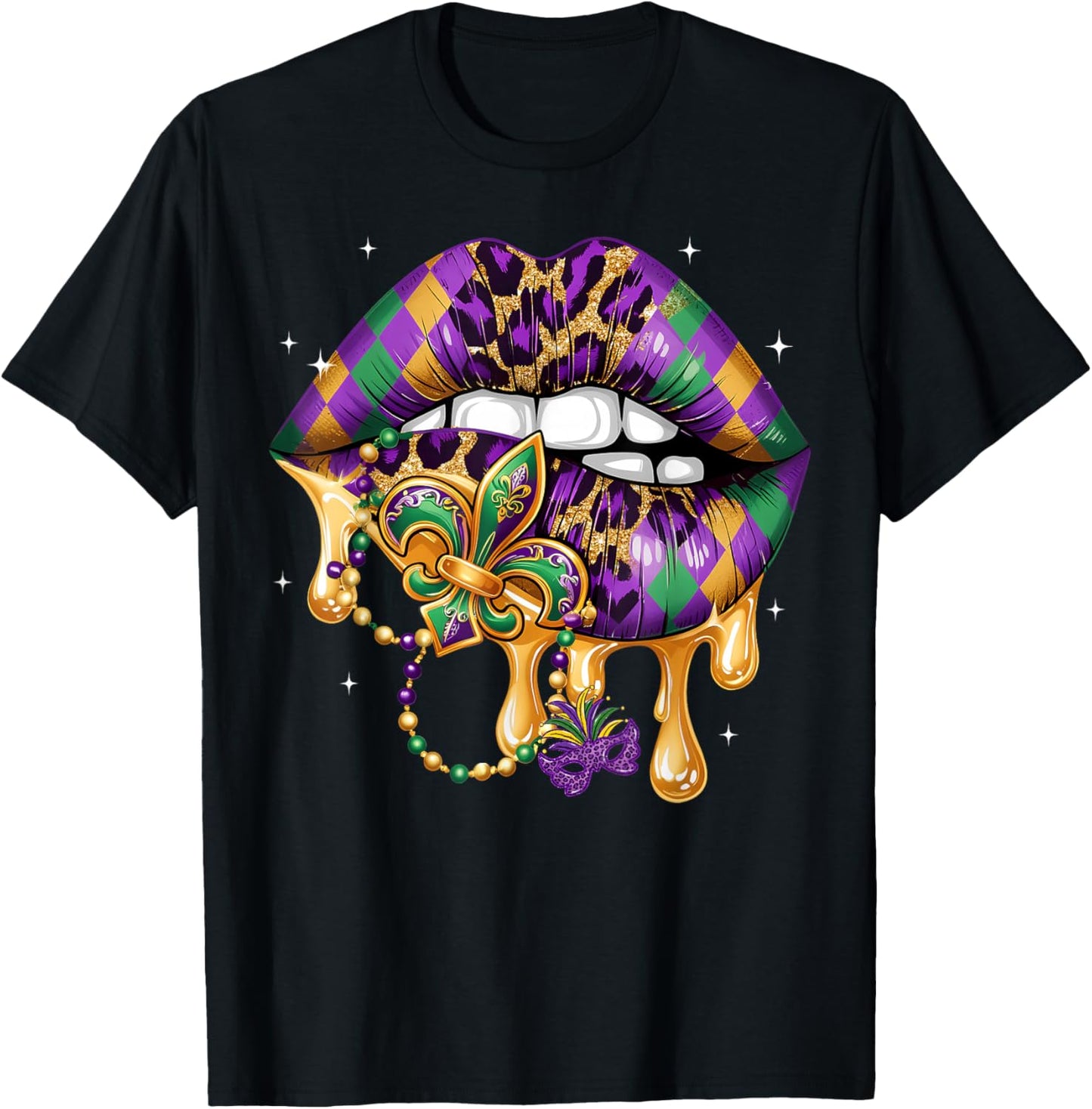 Mardi Gras Lip Women Girl Fleur De Lis Costume Funny T-Shirt - T-Shirt | Black