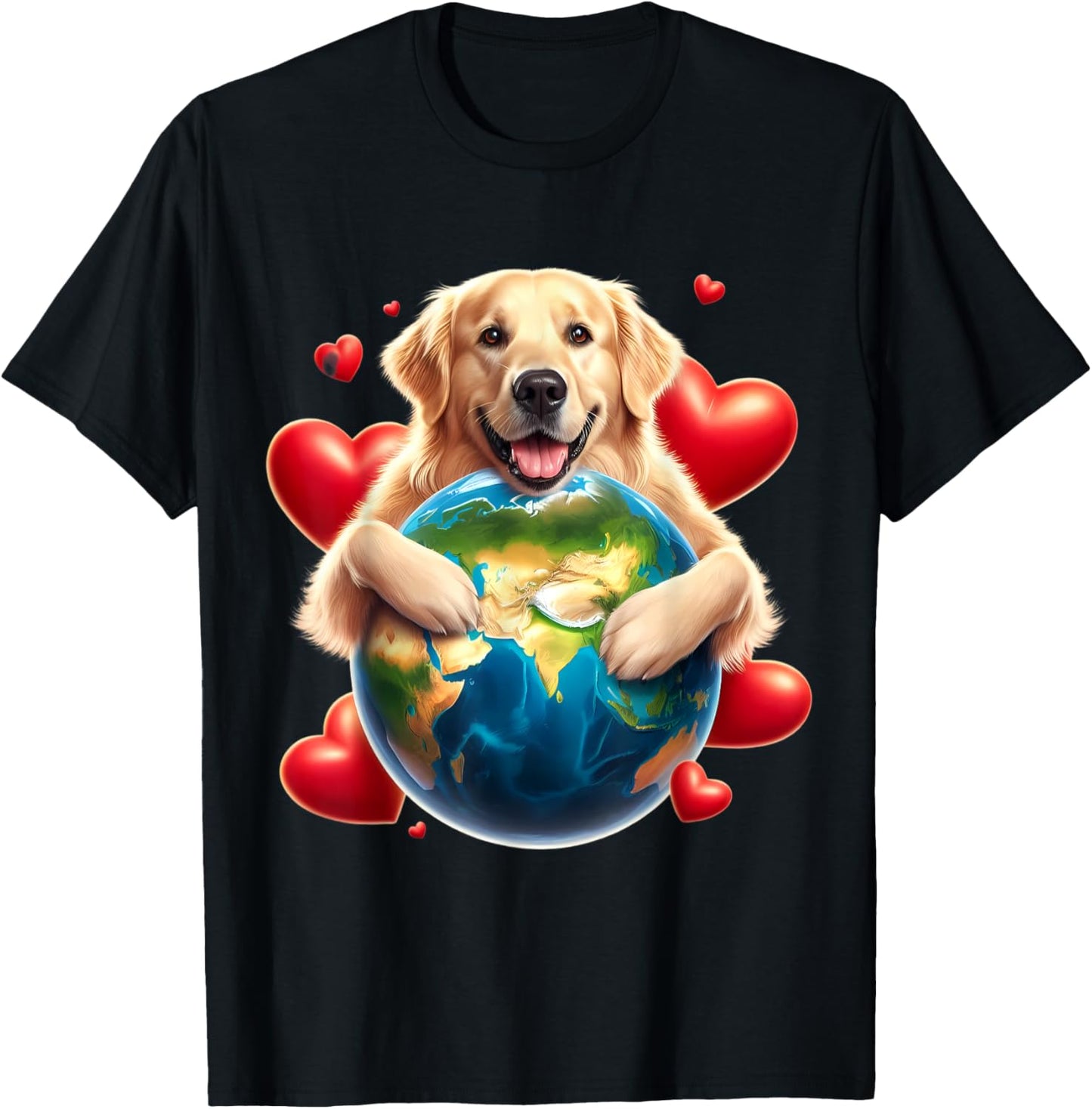Golden Retriever Earth Day Hug Love Dog Owner Planet Lover T-Shirt - T-Shirt | Black