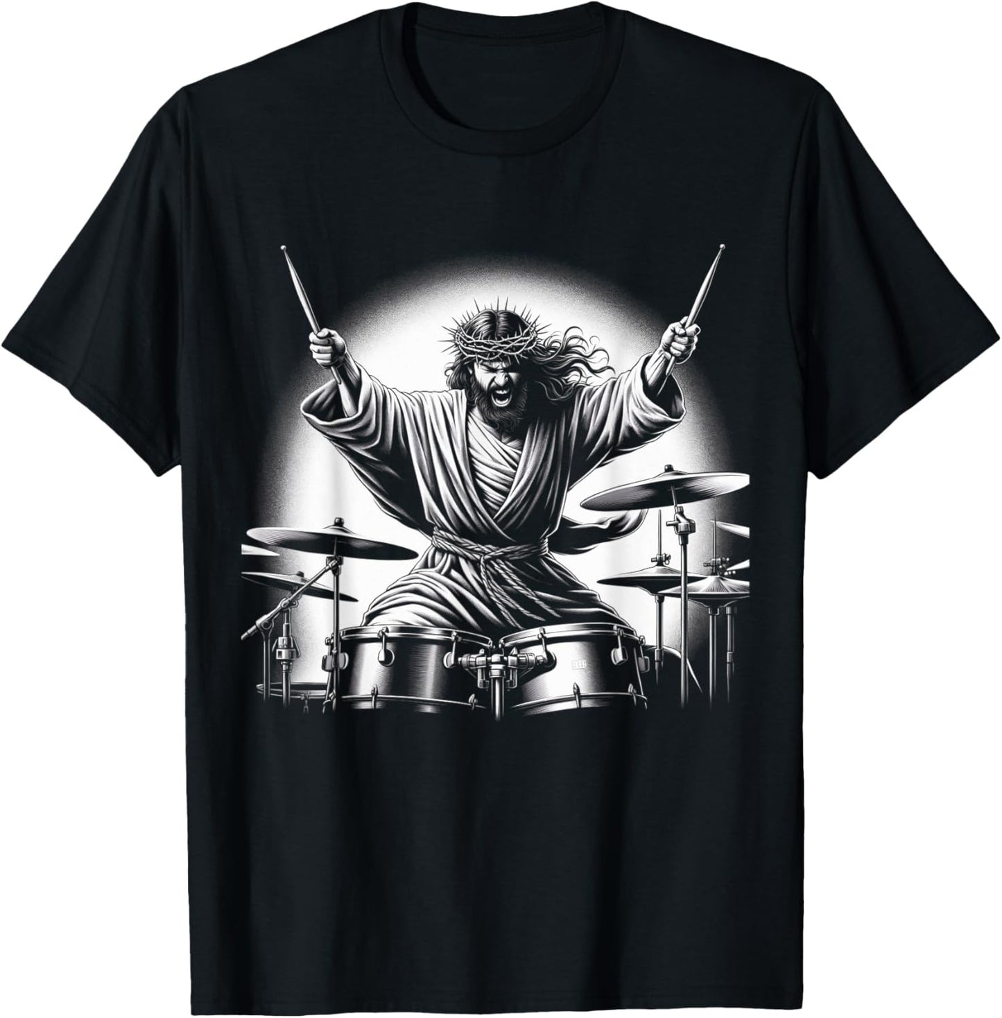 Drummer Rock Jesus Drumming T-Shirt - T-Shirt | Black
