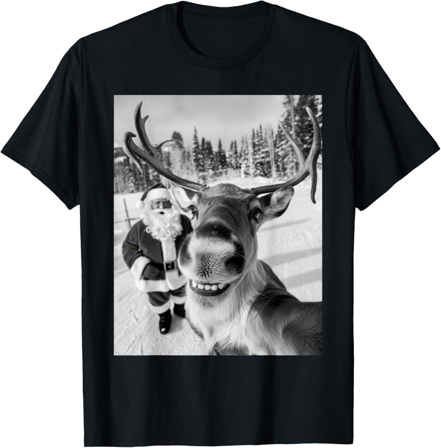 Reindeer Selfie Christmas Party Selfie Funny Reindeer Xmas T-Shirt - T-Shirt | Black