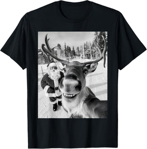 Reindeer Selfie Christmas Party Selfie Funny Reindeer Xmas T-Shirt - T-Shirt | Black