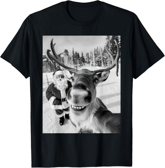 Reindeer Selfie Christmas Party Selfie Funny Reindeer Xmas T-Shirt - T-Shirt | Black
