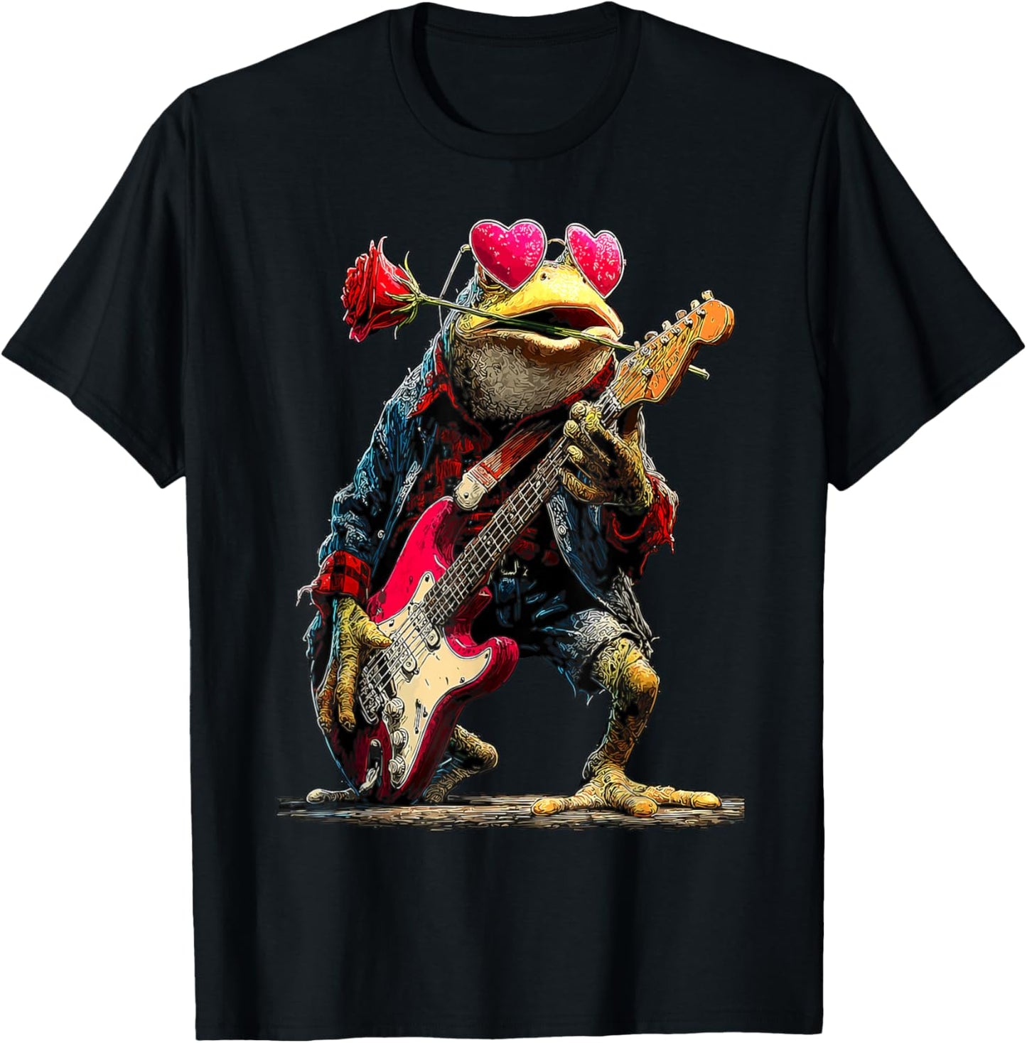 Joyful Frog Playing Guitar Guitarist Animal Valentine's Day T-Shirt - T-Shirt | Black