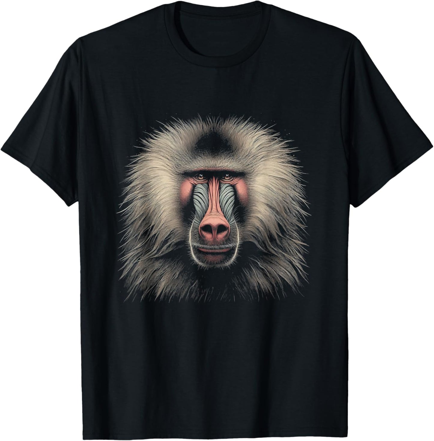 Mandrill Baboon Head Graphic Artwork Design T-Shirt - T-Shirt | Black