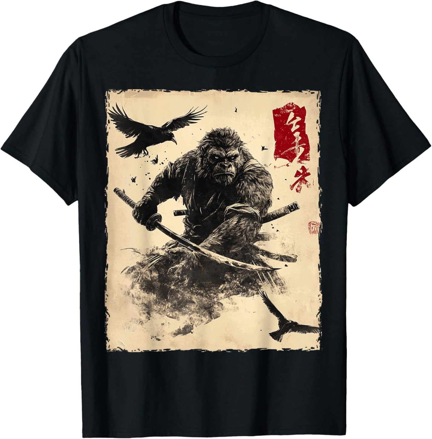 Bigfoot Sasquatch Samurai Graphic Japanese Warrior Anime T-Shirt - T-Shirt | Black