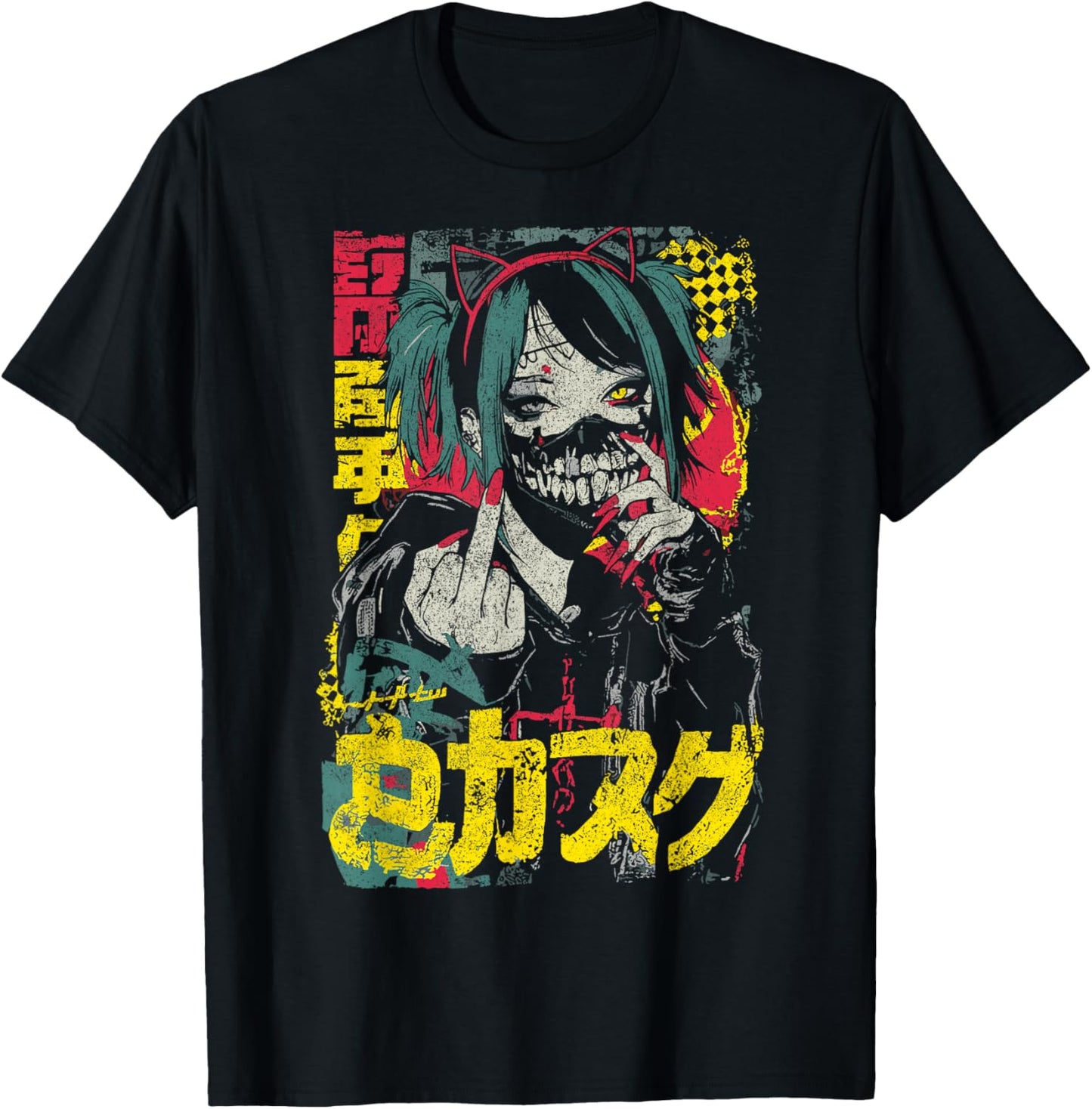 Japanische Streetwear Gothic Girl Emo Cyberpunk Y2K Anime T-Shirt - T-Shirt | Black