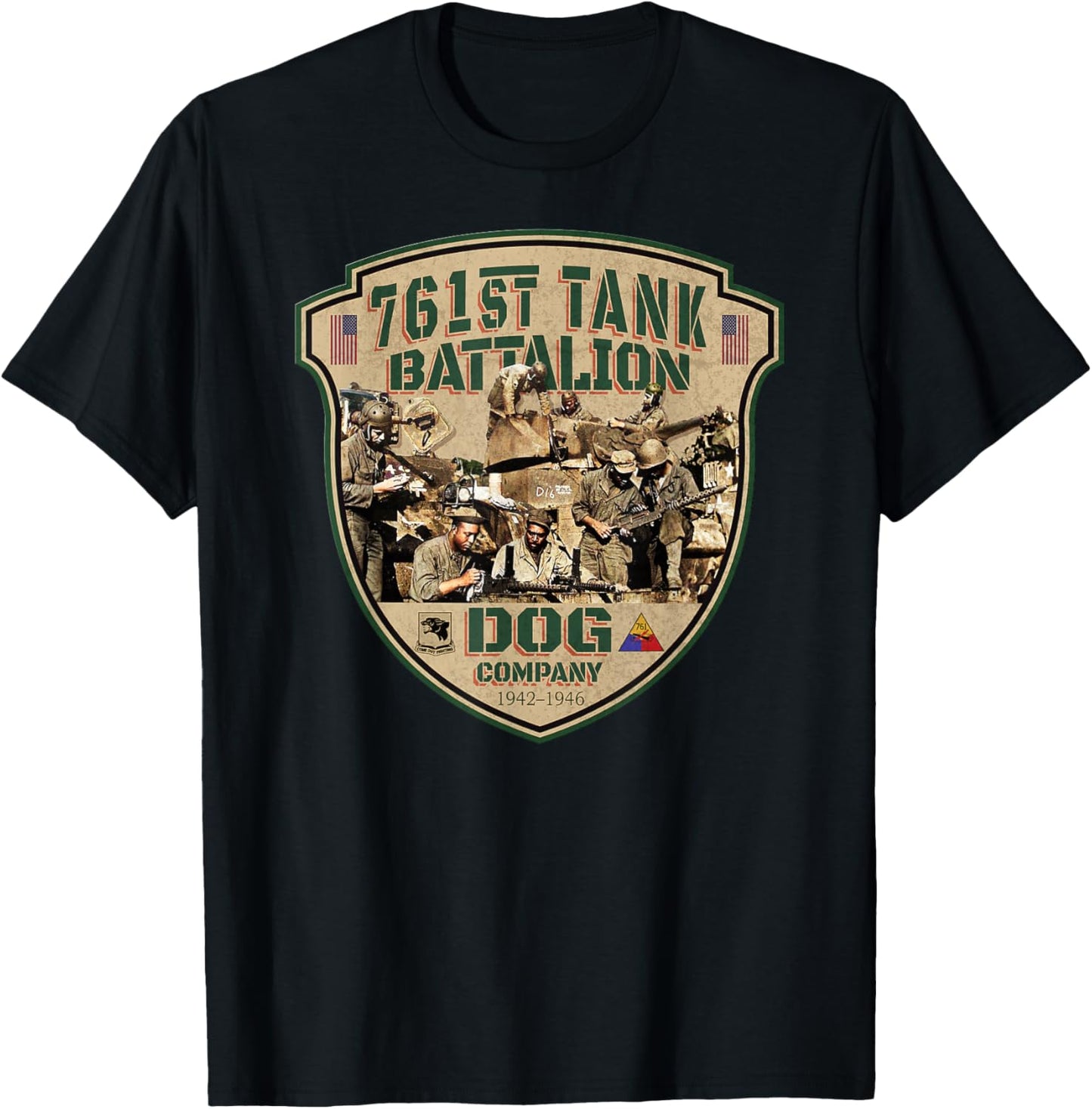 761st Tank Battalion Tribute Vintage Dog Company WW2 Heroes T-Shirt - T-Shirt | Black