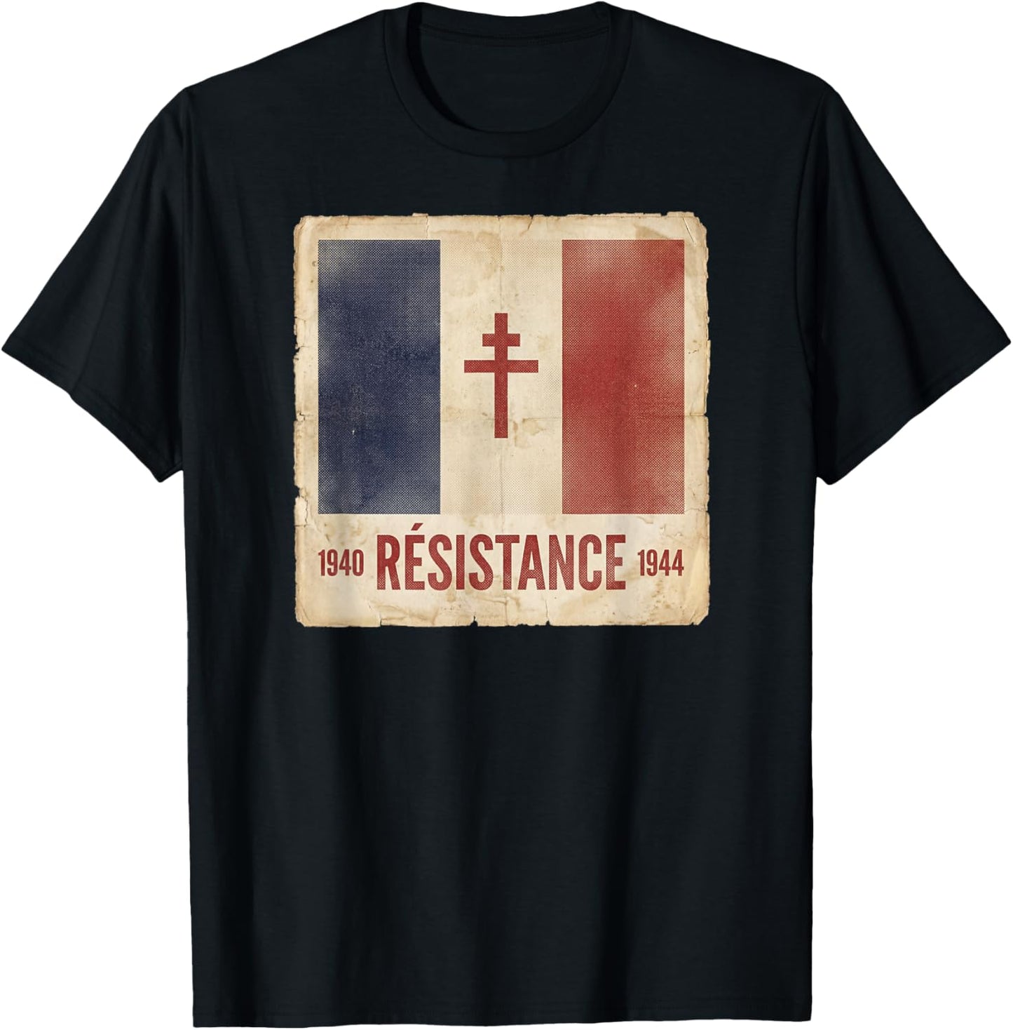 Résistance Free France Flag with Cross of Lorraine 1940-1944 T-Shirt - T-Shirt | Black