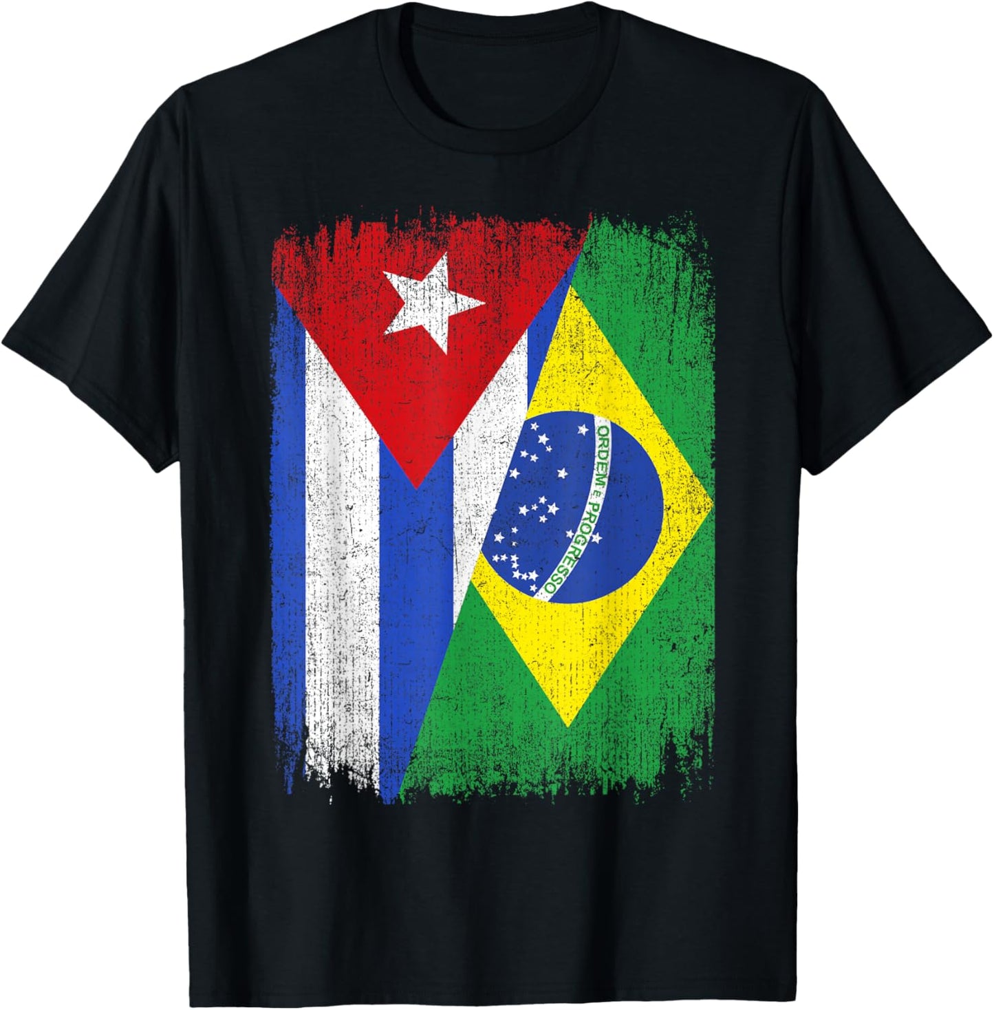 Half Cuba Brazil Flag Cuban Brazilian Pride Roots T-Shirt - T-Shirt | Black