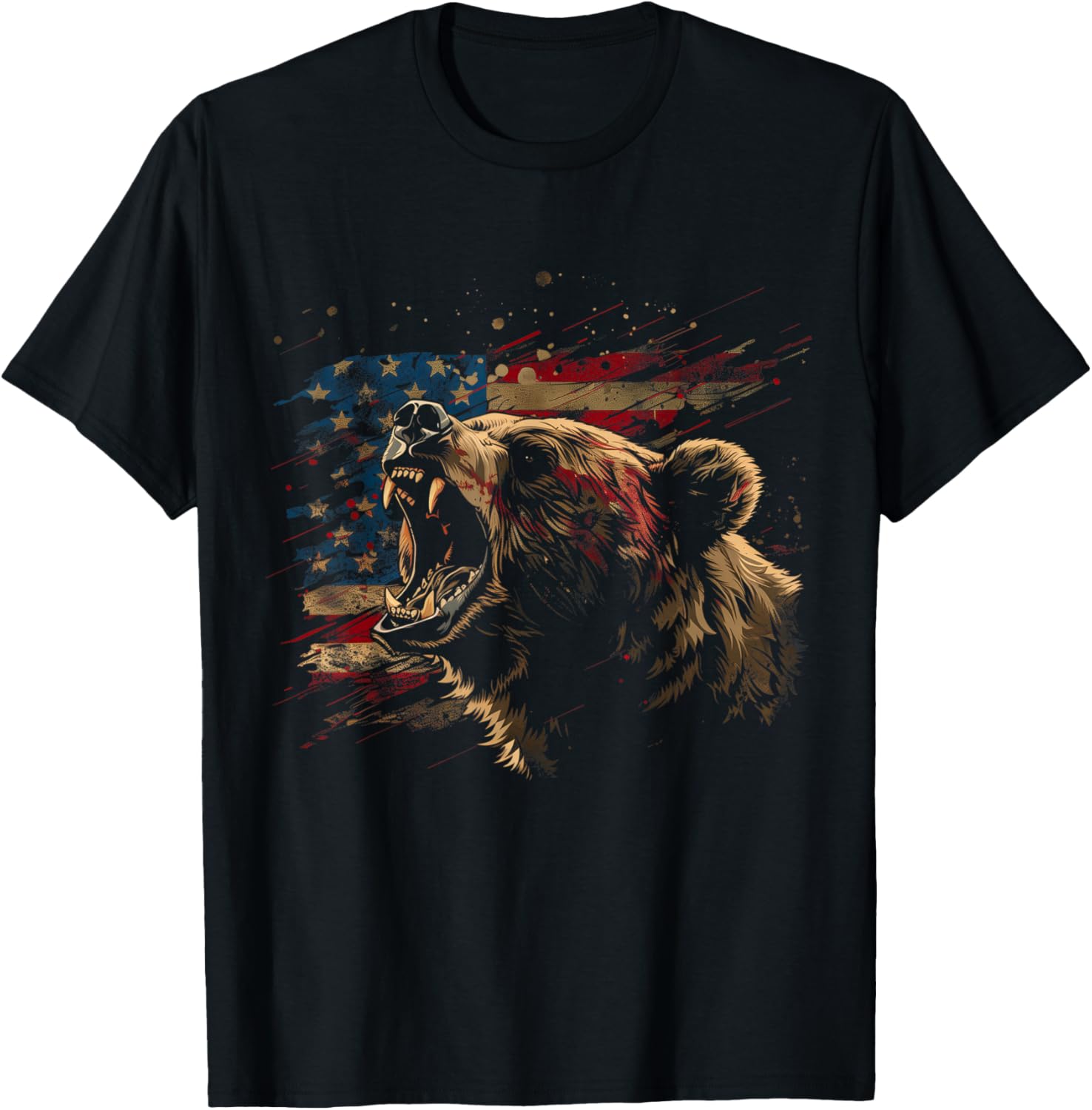 Bear American Flag USA Patriotic Grizzly Bear Lover T-Shirt - T-Shirt | Black