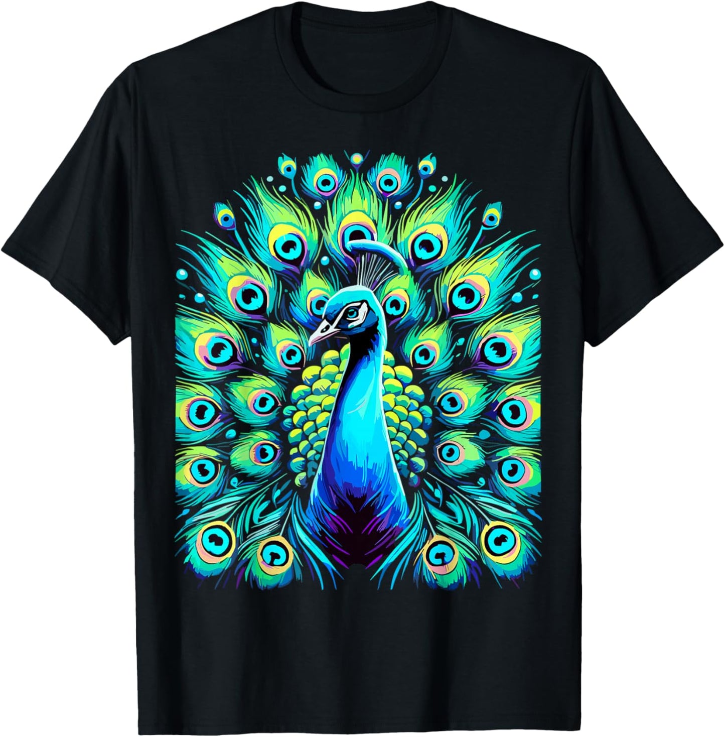 Colorful Peacock Beautiful Feathers Bird T-Shirt - T-Shirt | Black