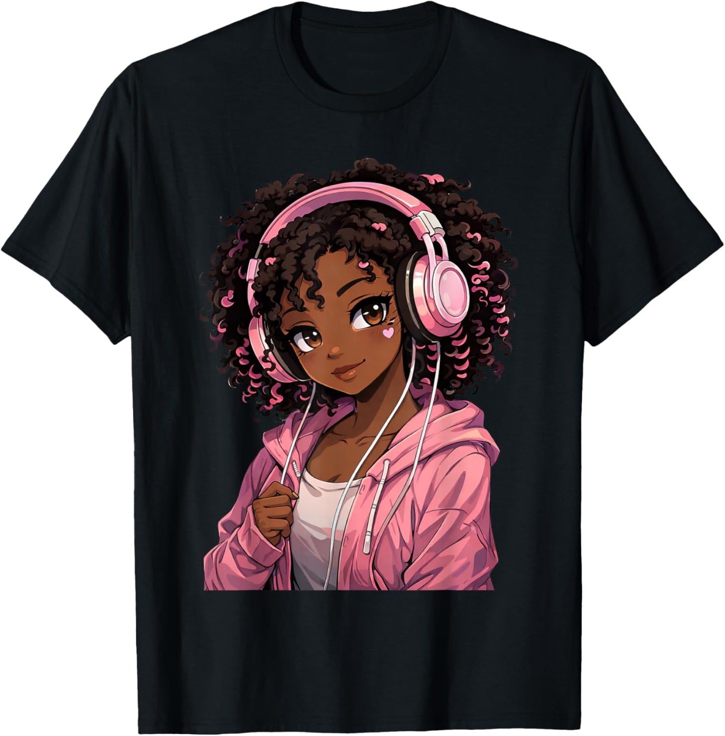 Anime Afro Black Girl African American Music Anime Merch T-Shirt - T-Shirt | Black