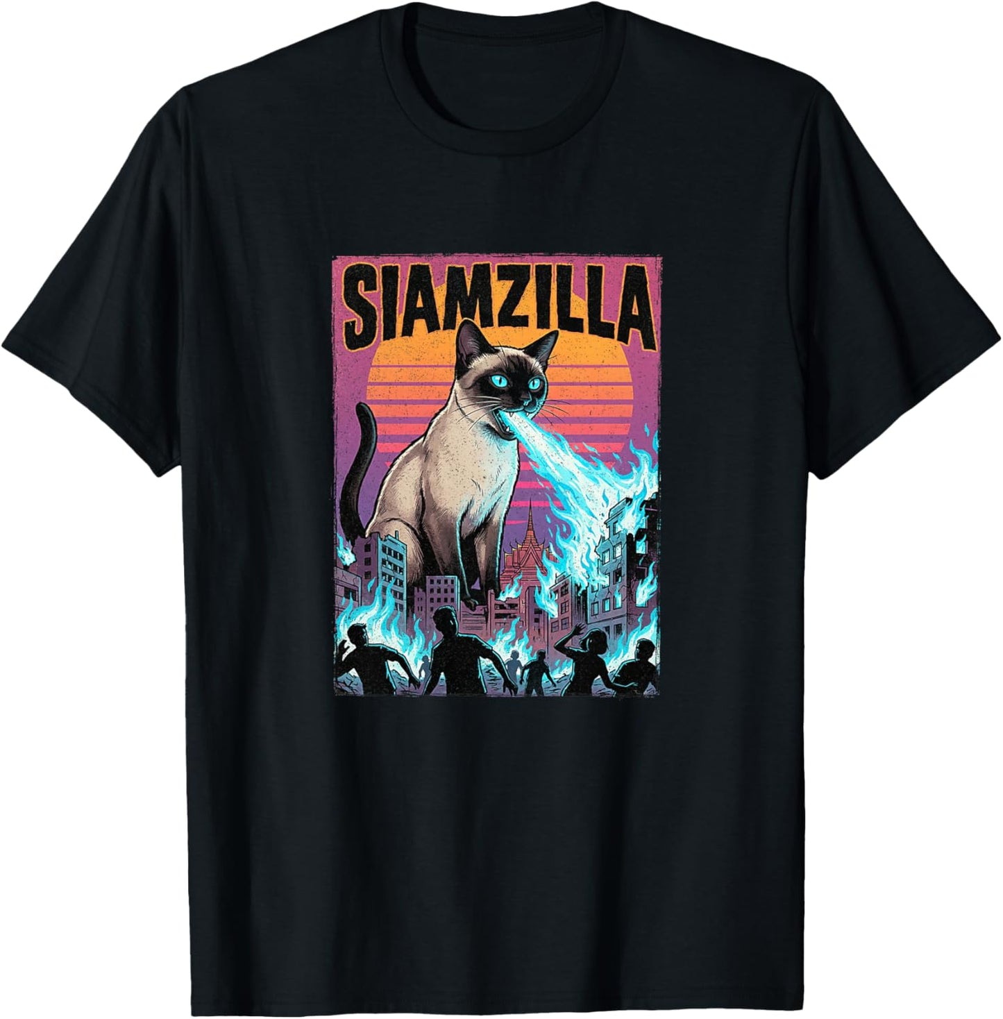 Siamzilla Chat Siamois Thaïlande – Coucher de Soleil Mignon Catzilla Haut de Gamme T-Shirt - T-Shirt | Black