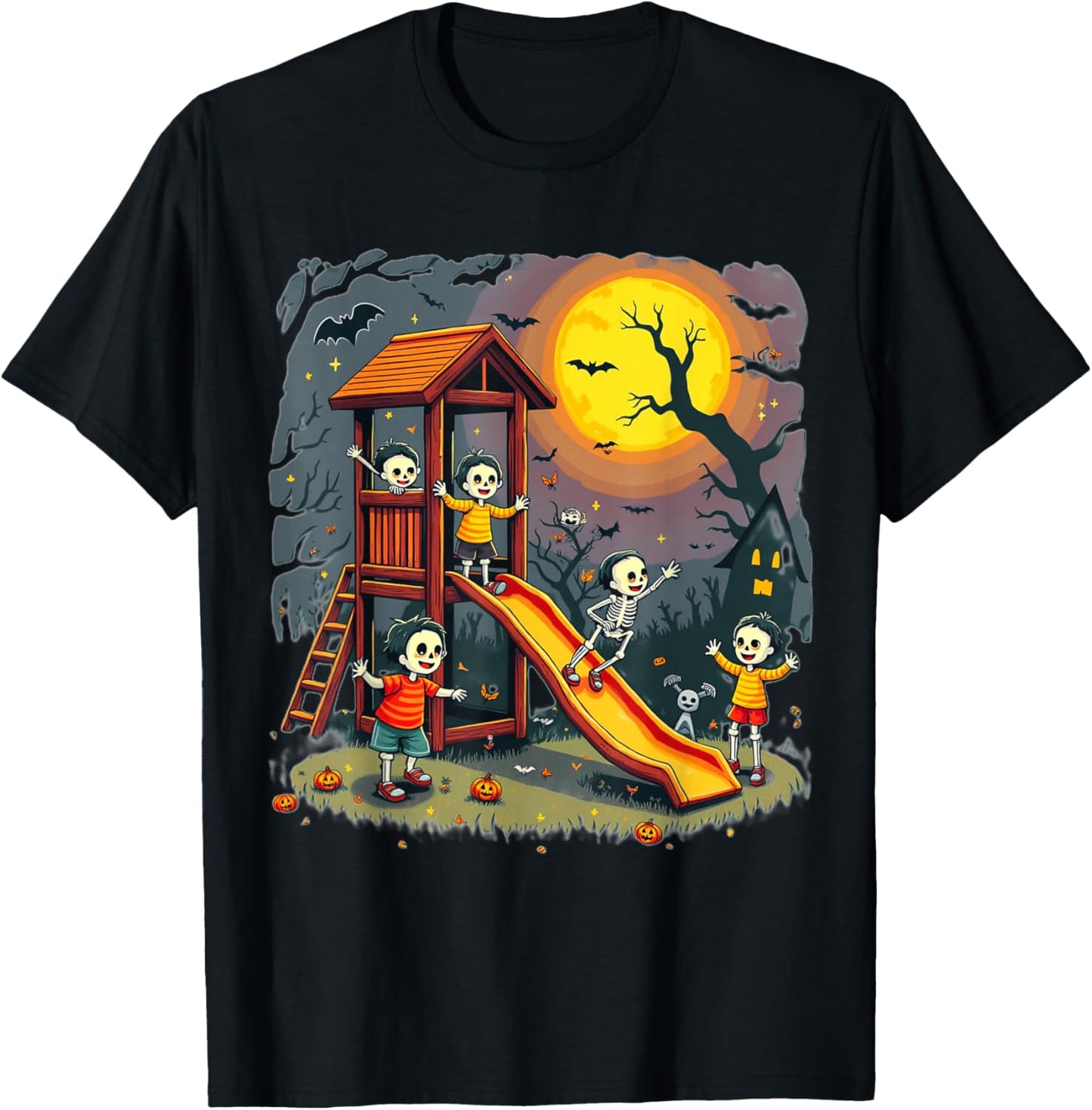 Horror Clubhouse In Park Halloween 2025 Costume Present T-Shirt - T-Shirt | Black