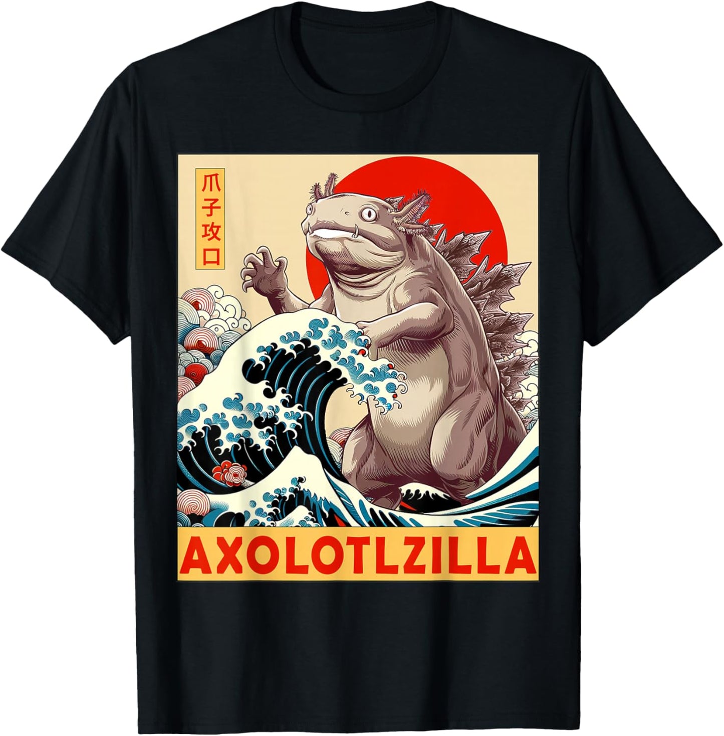 Axolotl Japanese Art Funny Axolotl Gifts Women Kid T-Shirt - T-Shirt | Black