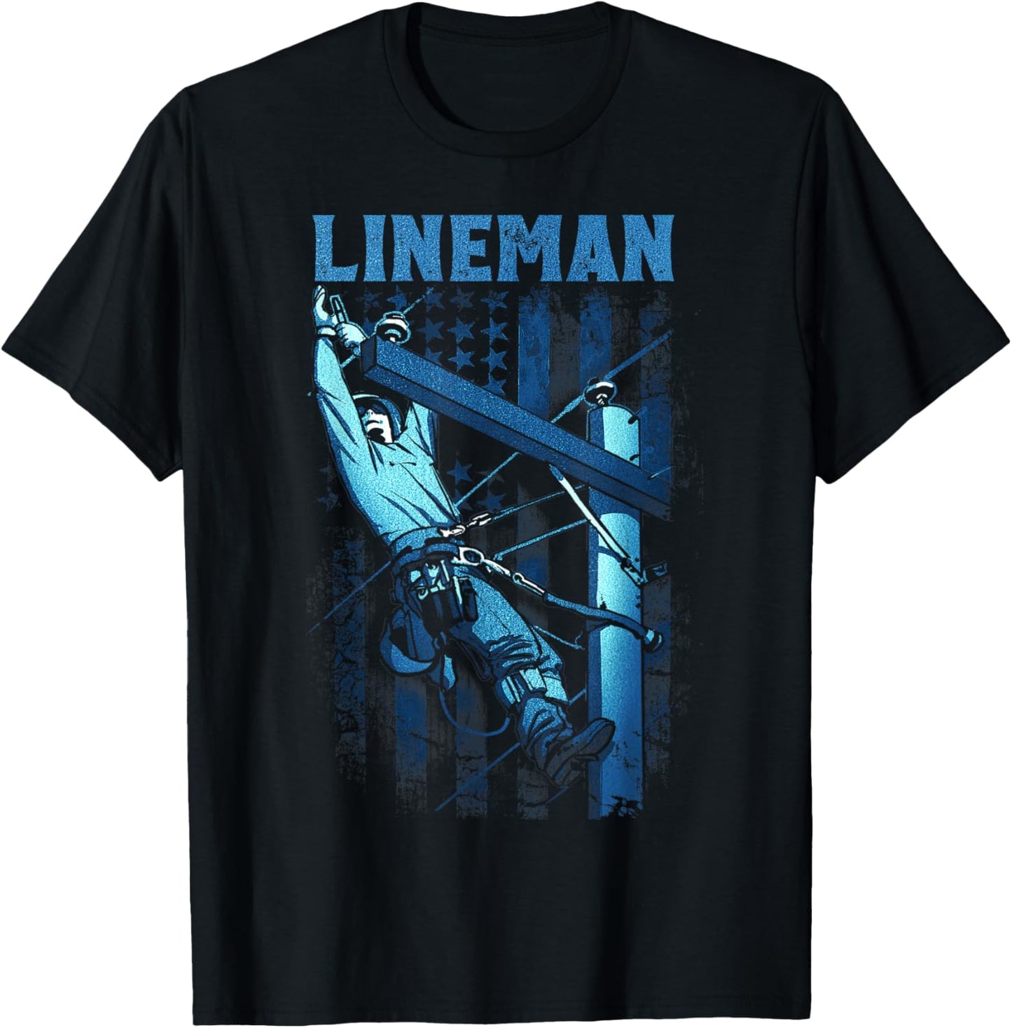 Lineman American Flag Electric Cable Lineman T-Shirt - T-Shirt | Black