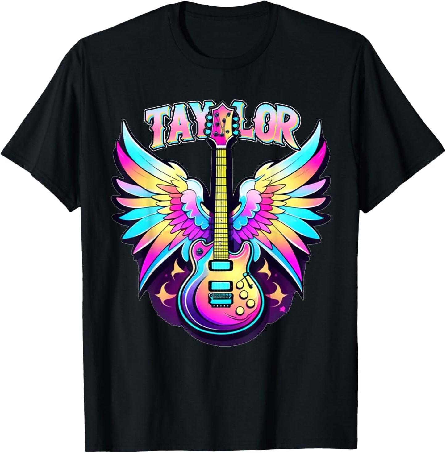 Girl Retro Taylor First Name Personalized Groovy 80's Pink T-Shirt - T-Shirt | Black