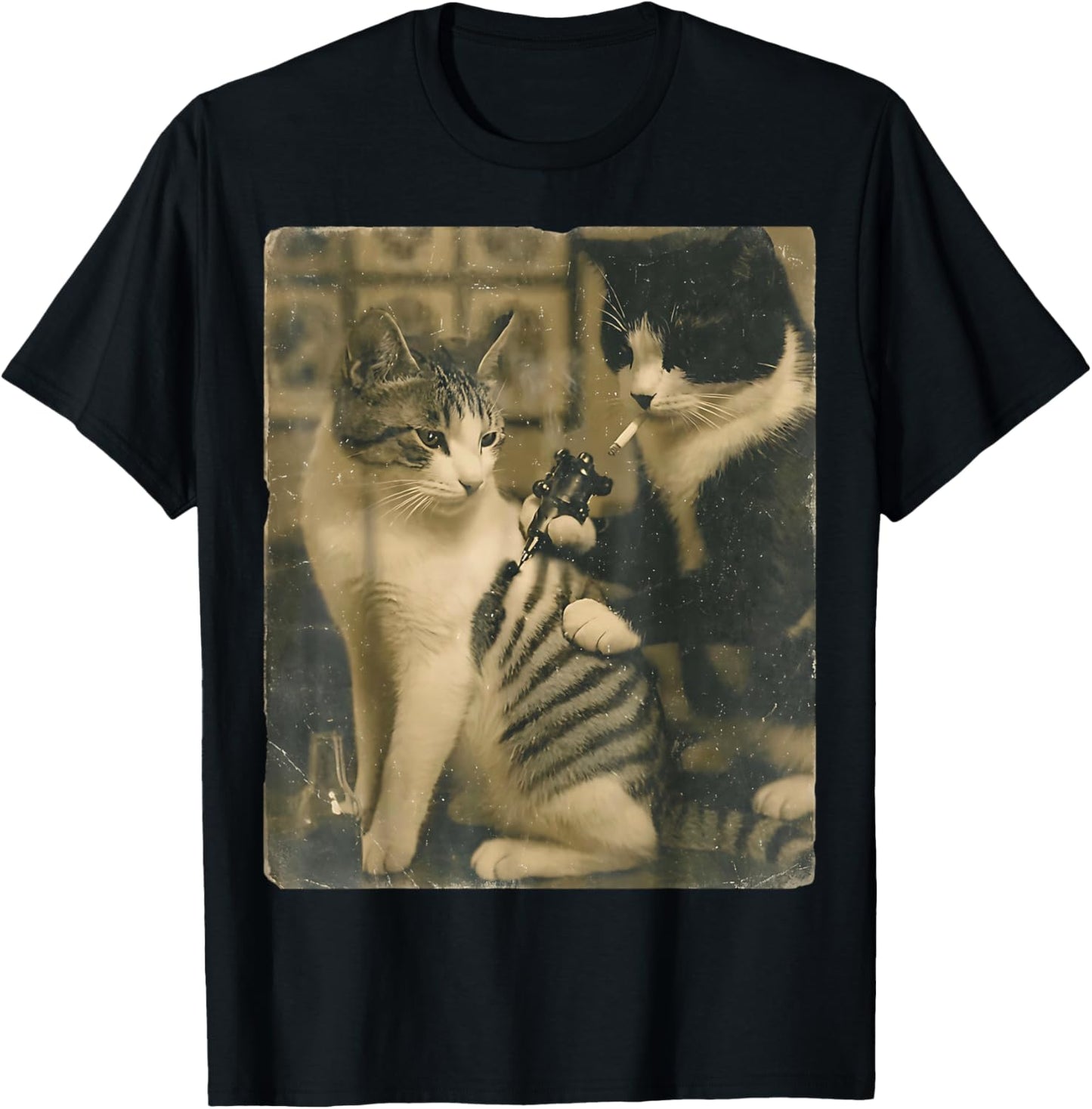 Vintage Cats Tattoo Inks Cat Artist Funny Meme T-Shirt - T-Shirt | Black