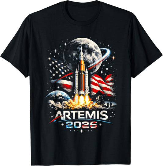 Space Rocket Launch Mission to The Moon Artemis 2 T-Shirt - T-Shirt | Black