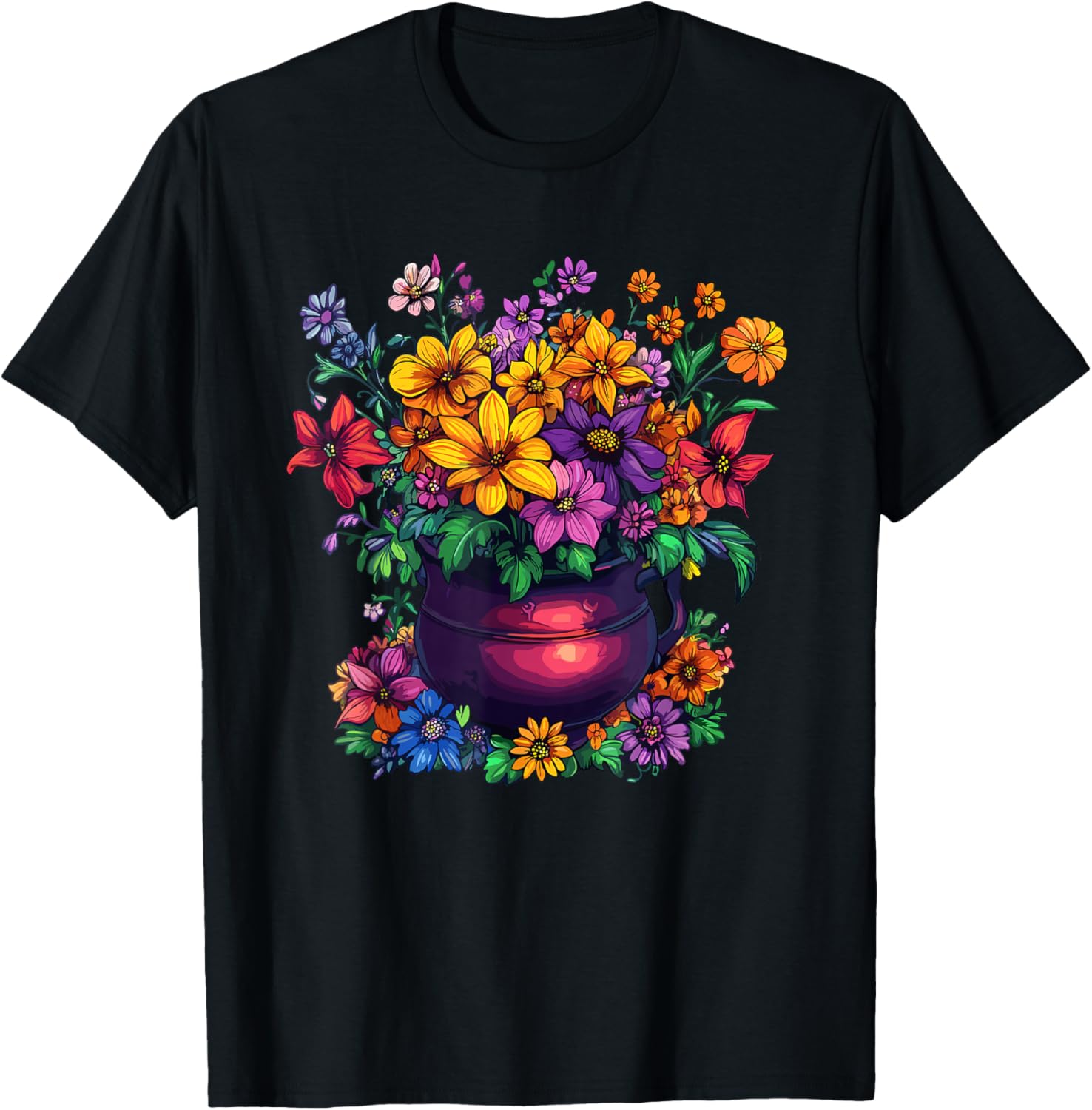 Spring Wildflower Garden Cottage Flower Bouquet T-Shirt - T-Shirt | Black