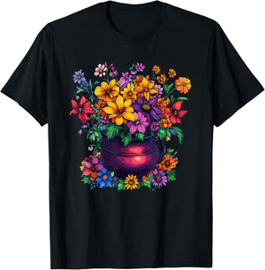 Spring Wildflower Garden Cottage Flower Bouquet T-Shirt - T-Shirt | Black