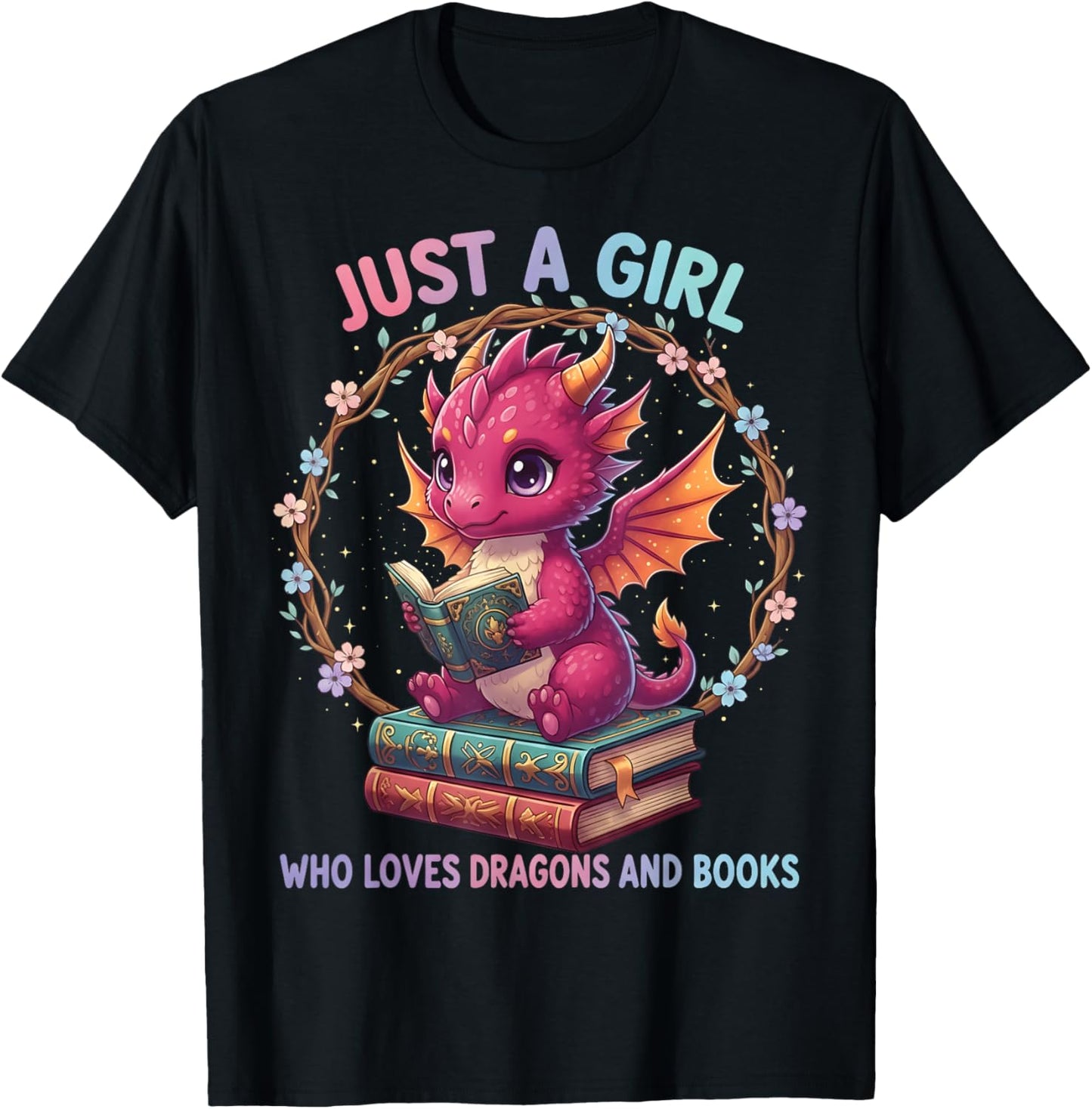 Just A Girl Who Loves Dragons and Books Reading Bookworm T-Shirt - T-Shirt | Black