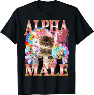 Funny Alpha Cat Male Cute Cat Lover T-Shirt - T-Shirt | Black