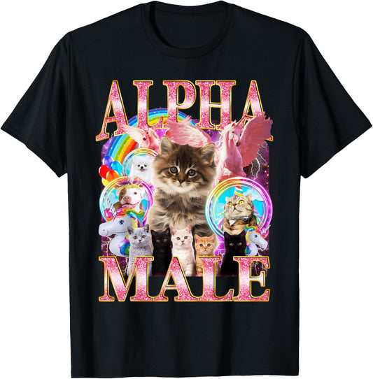 Funny Alpha Cat Male Cute Cat Lover T-Shirt - T-Shirt | Black