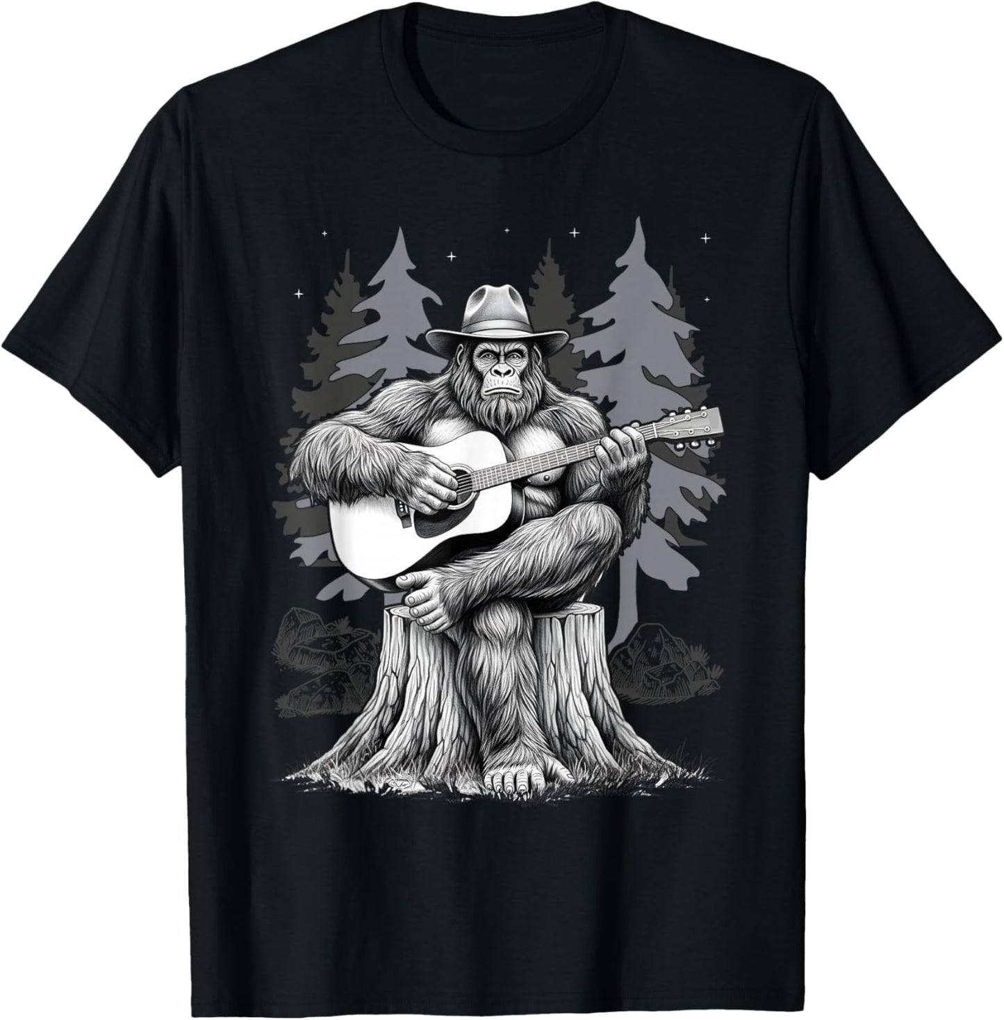 Bigfoot Playing Electric Guitar Sasquatch Rock On Big Foot T-Shirt - T-Shirt | Black