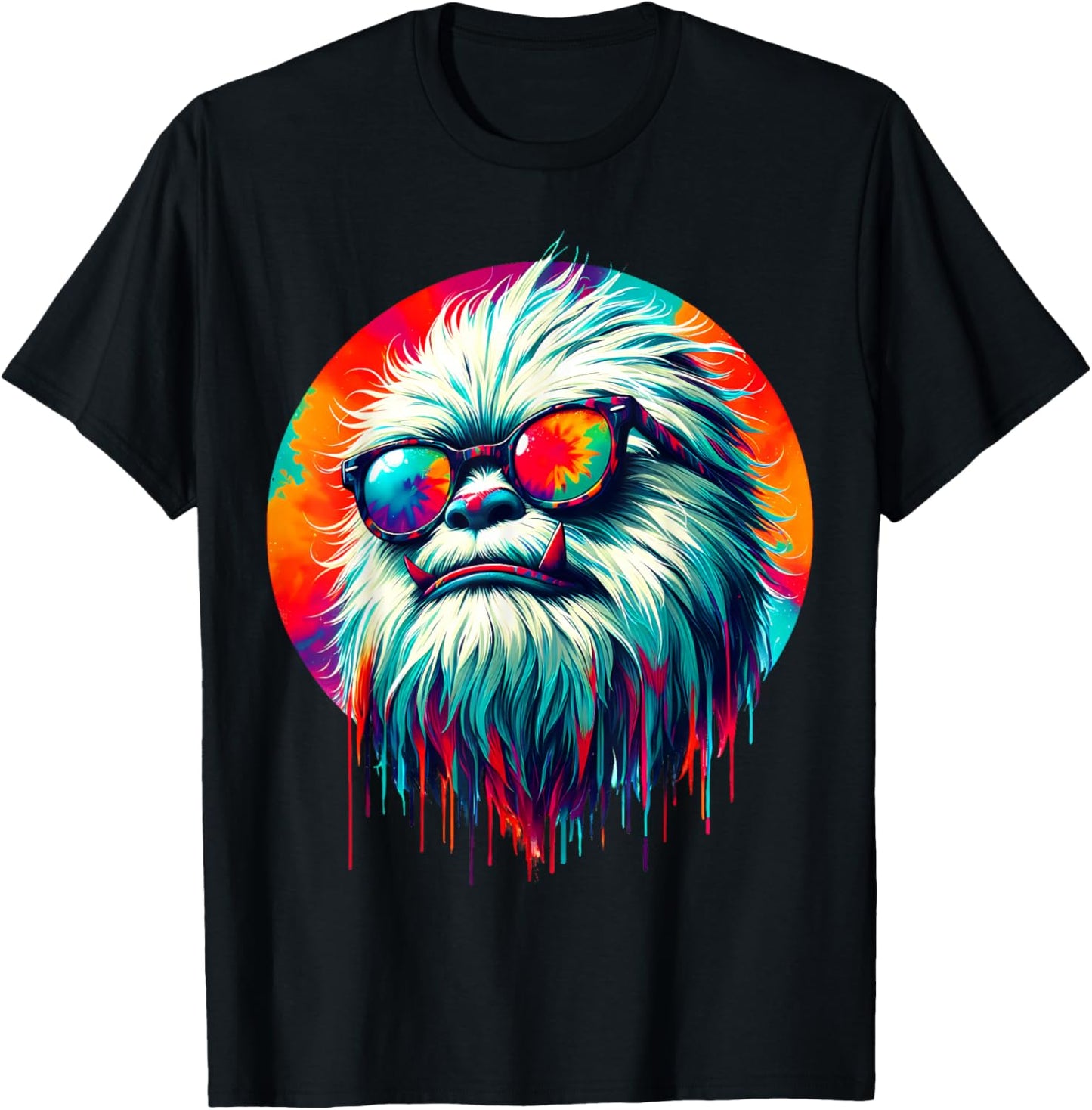 Cool Tie Dye Sunglasses Yeti Graphic Illustration Art T-Shirt - T-Shirt | Black