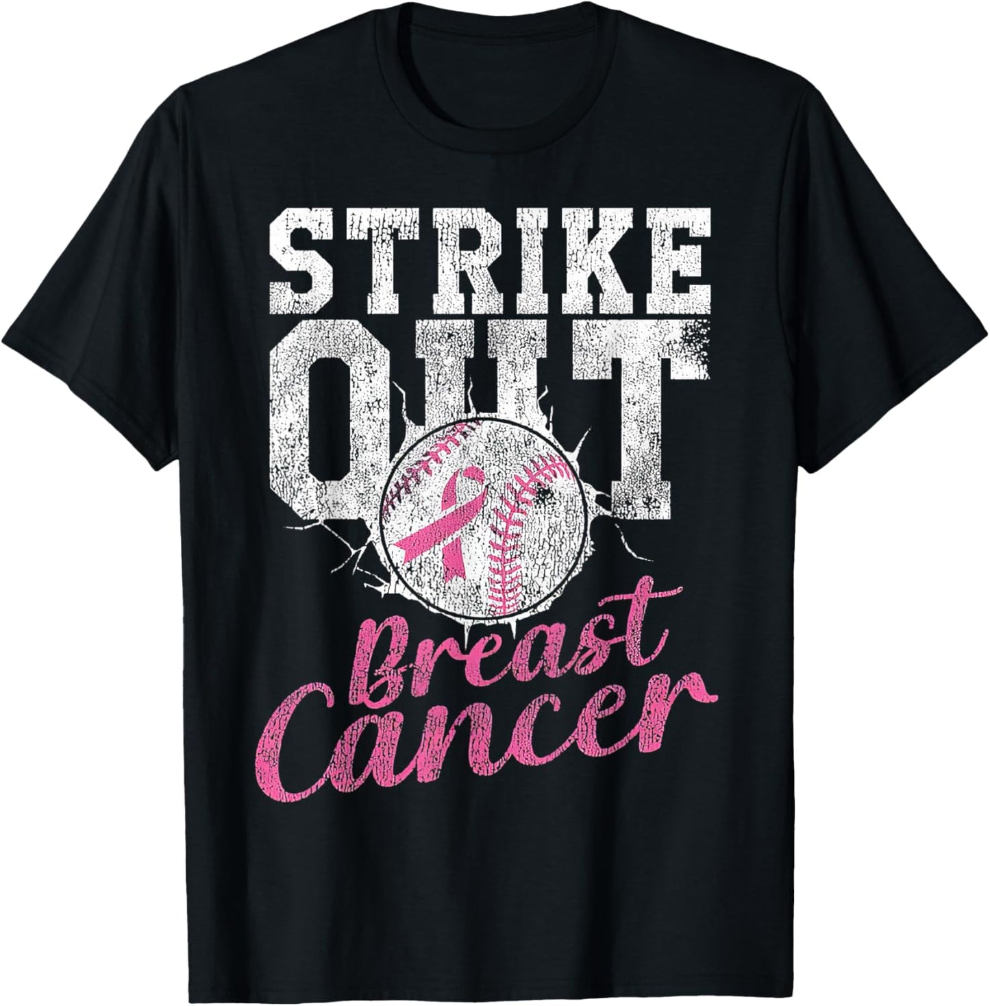 Strike Out Breast Cancer Baseball Warrior T-Shirt - T-Shirt | Black