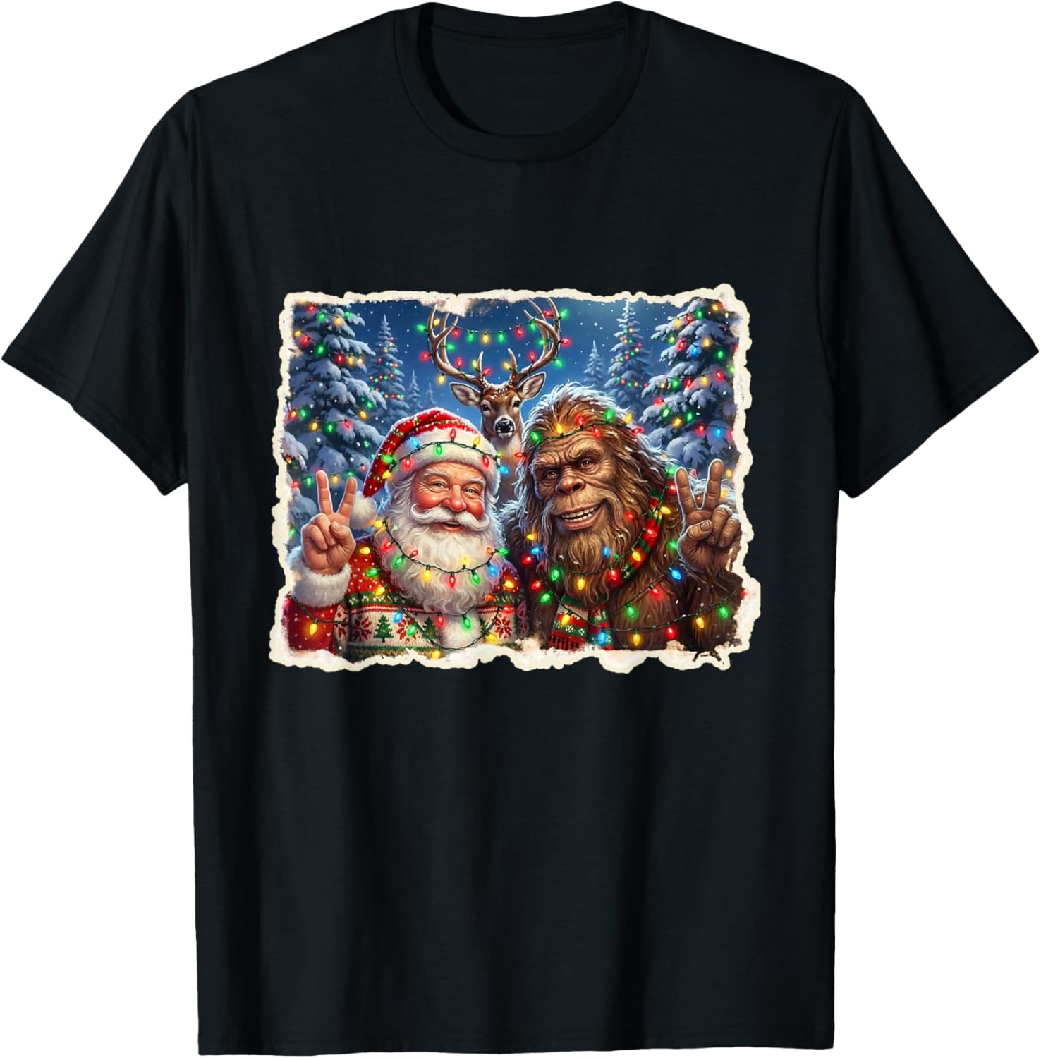 Funny Sasquatch Bigfoot Santa Claus Selfie Christmas Holiday T-Shirt - T-Shirt | Black