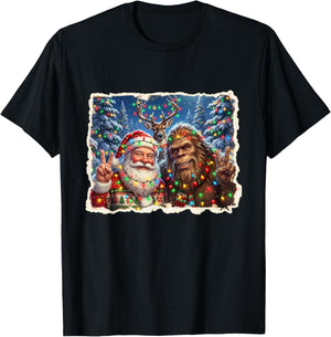 Funny Sasquatch Bigfoot Santa Claus Selfie Christmas Holiday T-Shirt - T-Shirt | Black