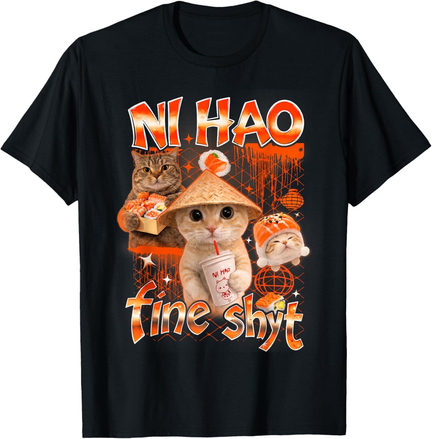 Ni Hao Fine Shyt Funny Brainrot Gen Z Meme Gen Alpha T-Shirt - T-Shirt | Black