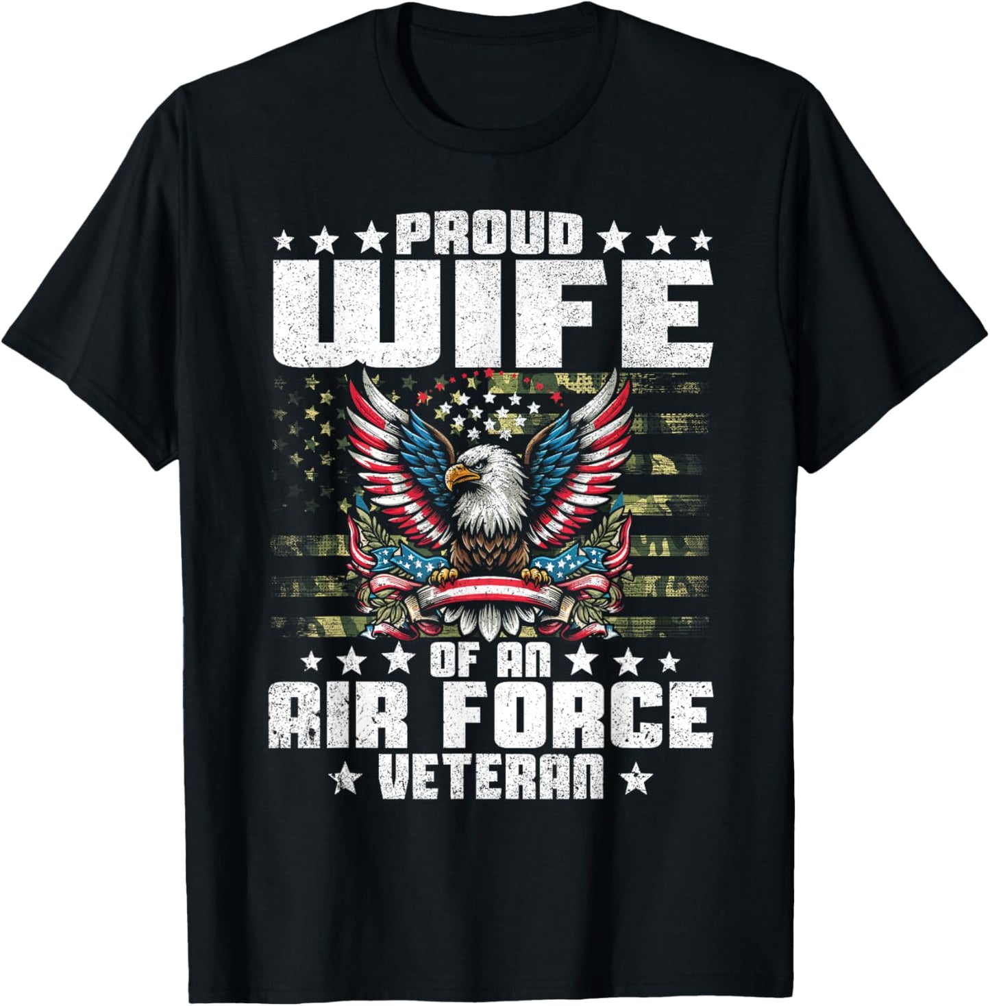 Proud Wife Of An Air Force Veteran Military Vet's Spouse T-Shirt - T-Shirt | Black